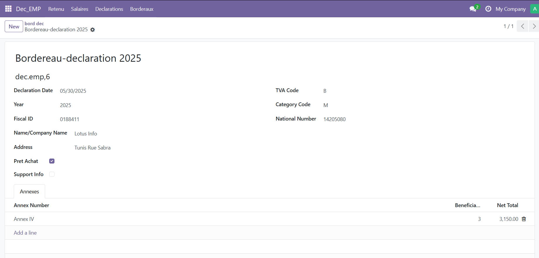 Gestion automatisée de la paie et fiscalité tunisienne - Module Odoo 15 - Paie & Fiscalité - Capture d'écran du projet Odoo développé par BenAmor Rayeen